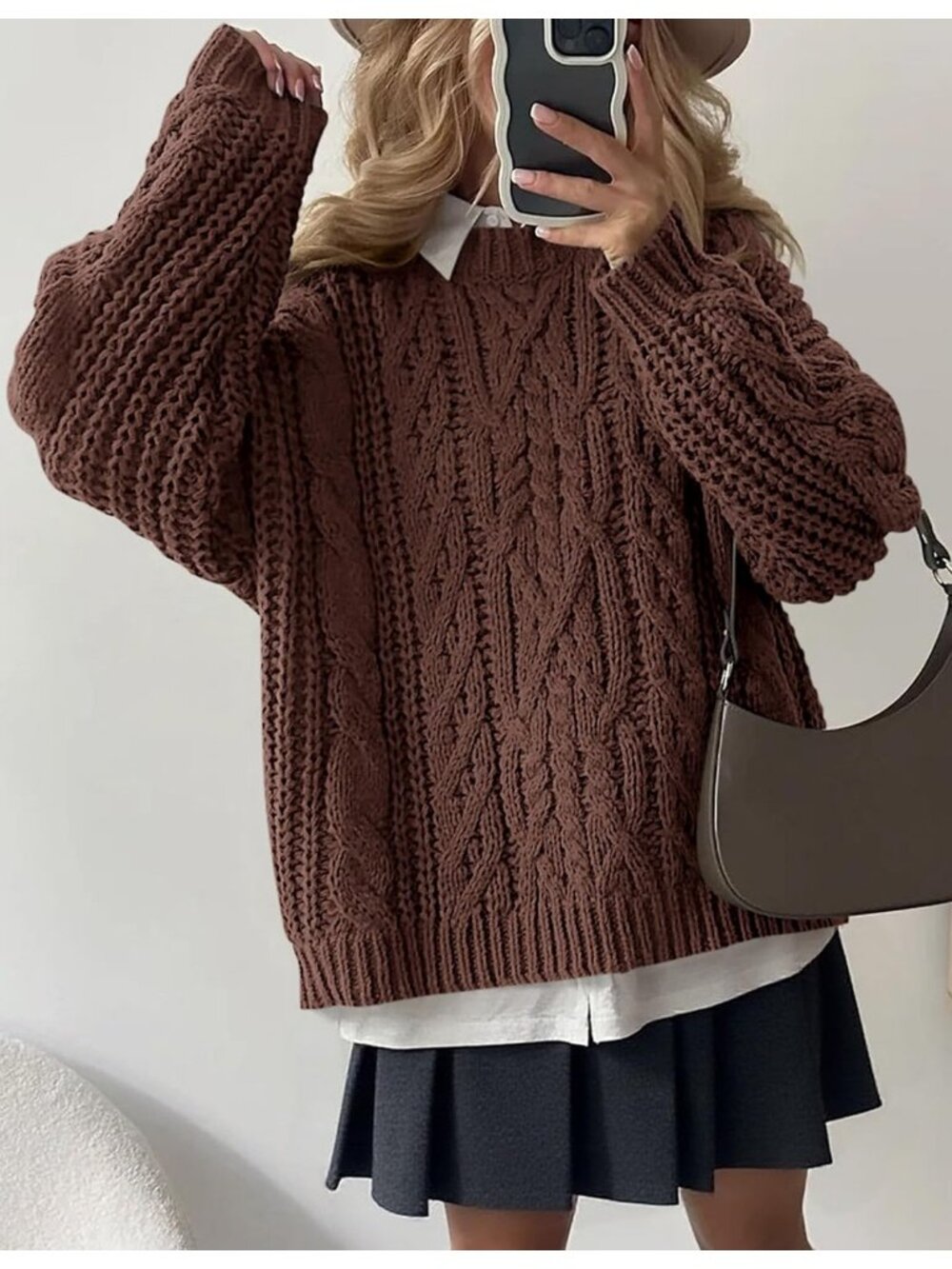 Women's Coffee Cozy Long Sleeve Loose Fitting Classic Crew Neck Fall Sweaters - Picture 3 of 6